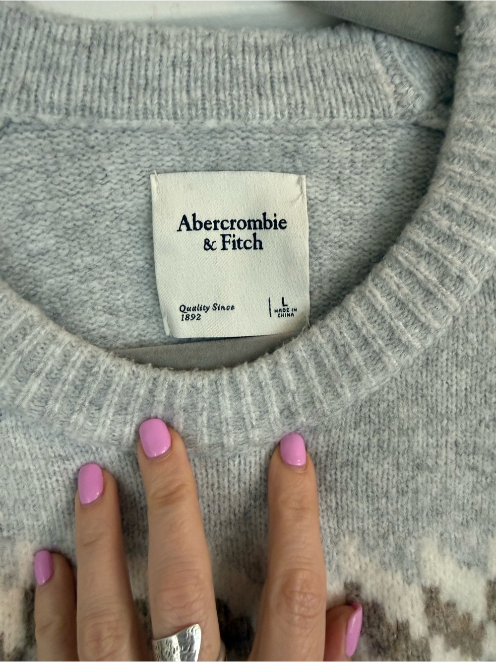 Abercrombie & Fitch Olive and Light Gray Fair Isle Crewneck Sweater - Picture 2 of 2